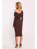 Asymetrické úpletové šaty M820 hnědé - Moe