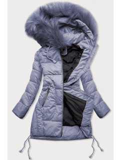 Prošívaná dámská zimní bunda ve vřesové barvě s kapucí (7690)