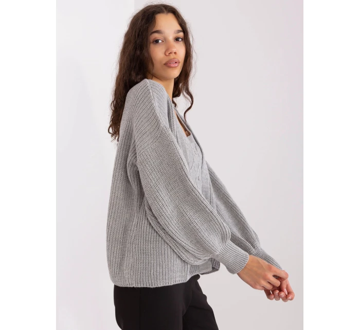 Šedý dámský dvoudílný komplet - top a svetr (8019)