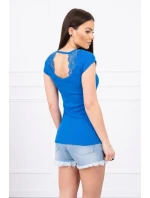 Halenka s krajkovým výstřihem chrpově modrá