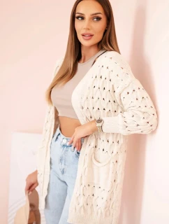 Dámský kardigan s kapsami krajkový béžový