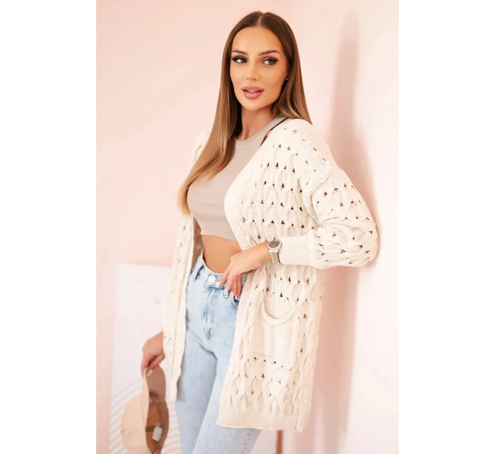 Dámský kardigan s kapsami krajkový béžový