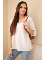 Dámská bavlněná blůza s výstřihem do V a dlouhým rukávem béžová