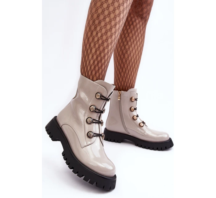 Dámské zateplené boty s ozdobnými knoflíky D&A MR870-51 Světle béžová
