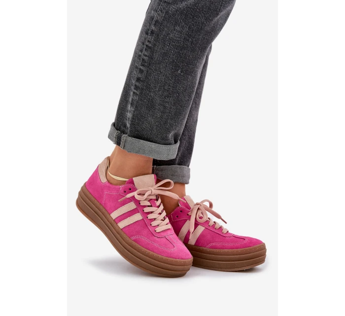 Zazoo N1068S4 Dámské semišové sneakersy na platformě fuchsie