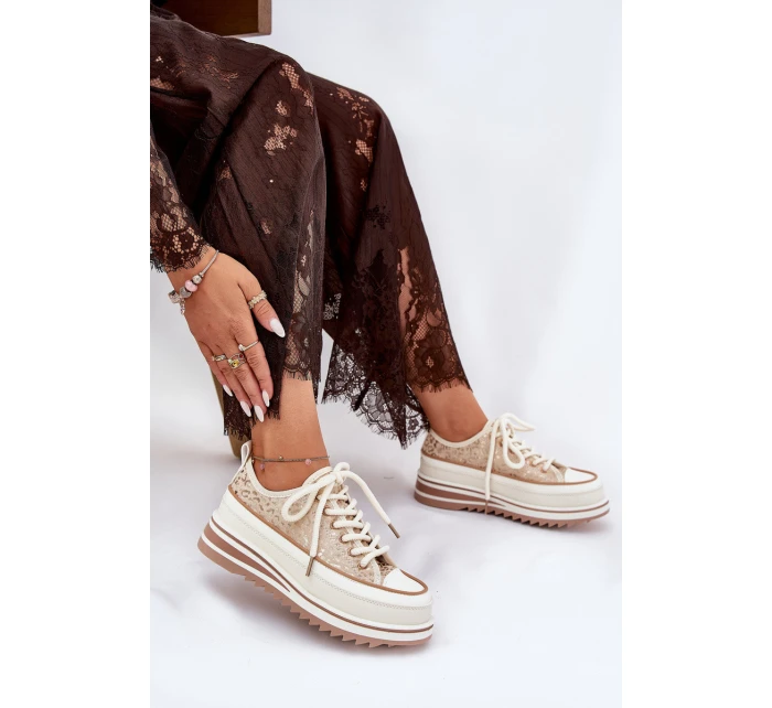 Dámské Tenisky Na Masivní Platformě S.Barski BF51-101 Béžové Dámské Tenisky Na Masivní Platformě S.Barski BF51-101 Béžové