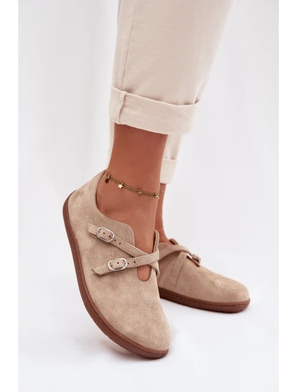 Kožené semišové polobotky Barefoot Dámské s pásky model 21937593 béžové - Zazoo