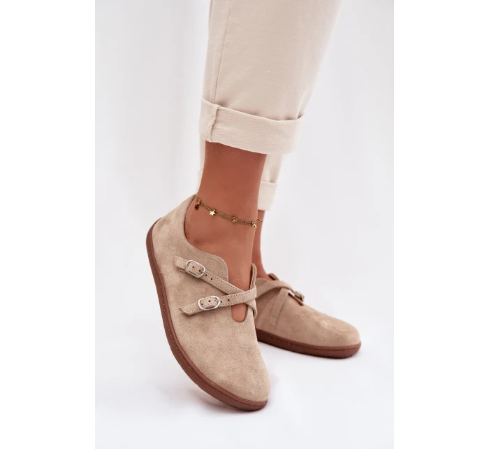 Kožené semišové polobotky Dámské s pásky béžové model 21937593 - Zazoo Kožené semišové polobotky Dámské s pásky béžové model 21937593 - Zazoo