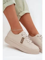 Dámské tenisky z pravé kůže model 22027801 Béžové - D&A Dámské tenisky z pravé kůže model 22027801 Béžové - D&A
