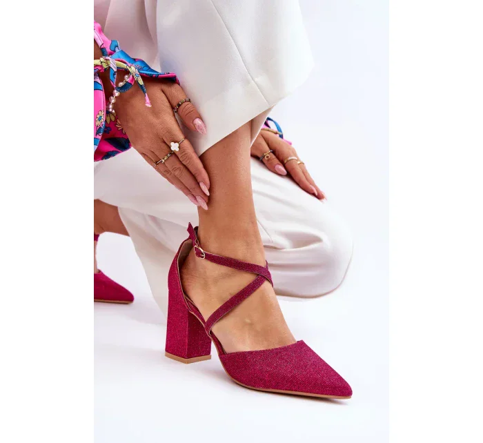 Módní třpytivé lodičky na podpatku fuchsiové Galaxy