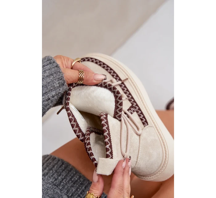 Dámské sněhule s výšivkou na platformě světle béžové Naleris