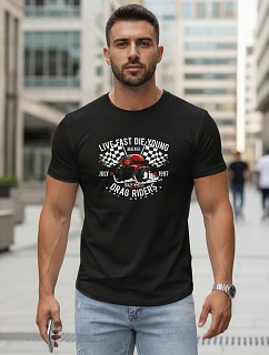 Pánské bavlněné tričko s potiskem automobilů černé FashionStreet NX5087R