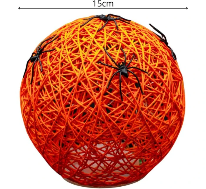 DEKORATIVNÍ KOULE VEDLA PAVOUK LAMPA 15CM HALLOWEEN ORANŽOVÁ