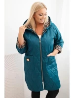 Dámská prošívaná bunda Plus Size s podšívkou v leopardím vzoru a kapucí mořská