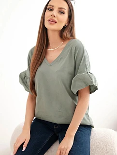 Dámská bavlněná halenka s výstřihem do V khaki