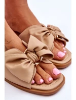 Dámské kožené pantofle s mašlí Béžové model 21616475 - EVENTO