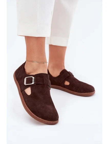 Semišové polobotky barefoot dámské s přezkou model 21703112 čokoládové - Zazoo