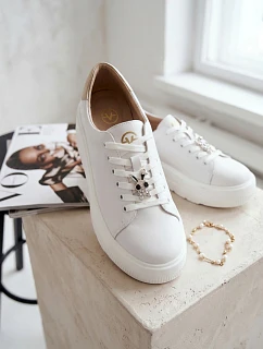 Kožené dámské tenisky na platformě s přezkou Vinceza 39973 Bílé