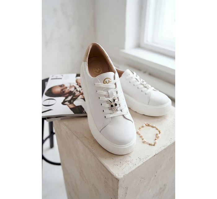 Kožené dámské tenisky na platformě s přezkou Vinceza 39973 Bílé Kožené dámské tenisky na platformě s přezkou Vinceza 39973 Bílé