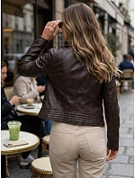 Dámská hnědá kožená bunda ve stylu Ramones od FashionStreet TY5722 Dámská hnědá kožená bunda ve stylu Ramones od FashionStreet TY5722