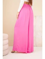 Dámské široké viskózové kalhoty s gumou v pase růžové Dámské široké viskózové kalhoty s gumou v pase růžové