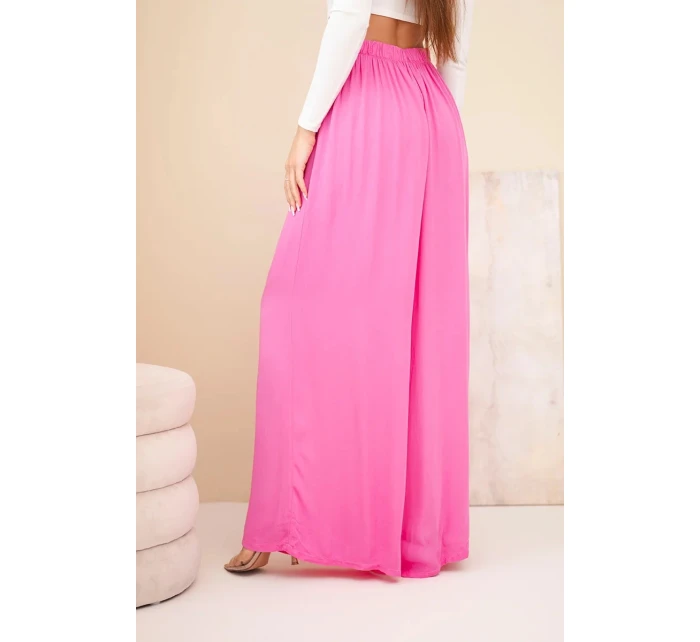 Dámské široké viskózové kalhoty s gumou v pase růžové Dámské široké viskózové kalhoty s gumou v pase růžové