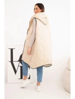 Dámská prošívaná vesta s kapucí na zip pro model 22030096 tmavě béžová - K-Fashion