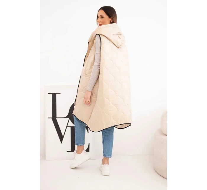 Dámská prošívaná vesta s kapucí na zip pro model 22030096 tmavě béžová - K-Fashion