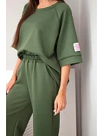 Dámská model 22216306 měkká viskózová souprava mikina a široké kalhoty khaki - K-Fashion Dámská model 22216306 měkká viskózová souprava mikina a široké kalhoty khaki - K-Fashion