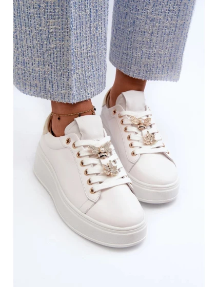 Dámské kožené tenisky na platformě s kolíky D&A White Dámské kožené tenisky na platformě s kolíky D&A White