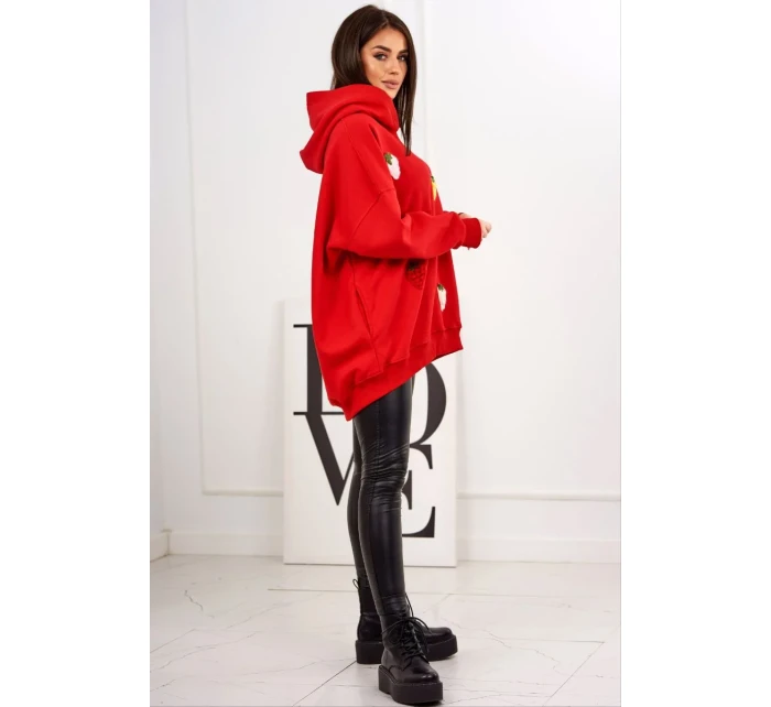 Zateplená mikina s jahodovým motivem červený Zateplená mikina s jahodovým motivem červený