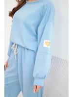 Dámský komplet máslový s volnou mikinou a kalhotami s nápisem LOVE modrý