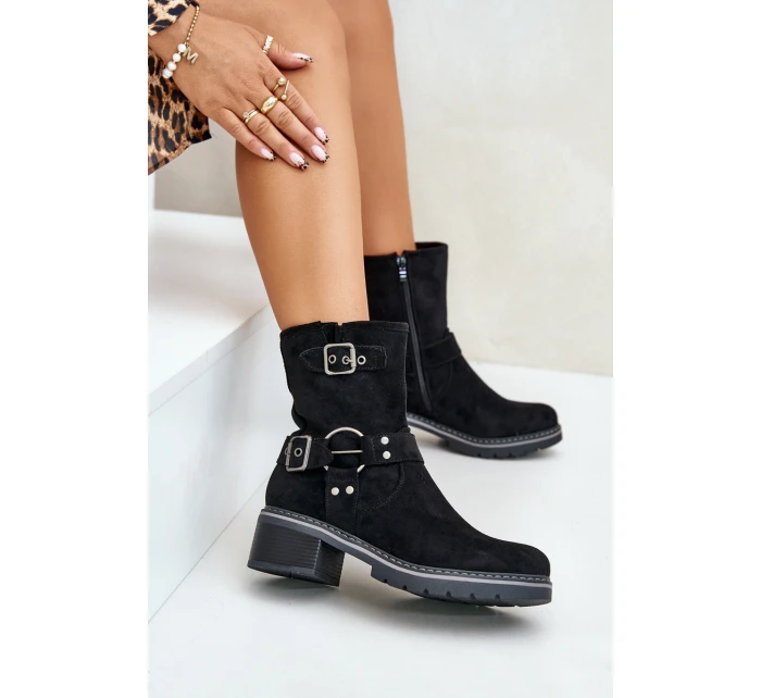 Dámské Botky Na Nízkém Podpatku S Přezkami Černé Zudra Dámské Botky Na Nízkém Podpatku S Přezkami Černé Zudra
