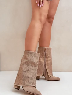 Ozdobené Lesklé Botky S Otočeným Svrškem Na Podpatku Zateplené Béžové Xistaria