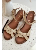 Kožené sandály na jemném podpatku světle béžové Zazoo 40372