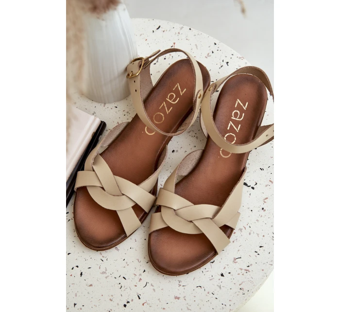 Kožené sandály na jemném podpatku světle béžové Zazoo 40372