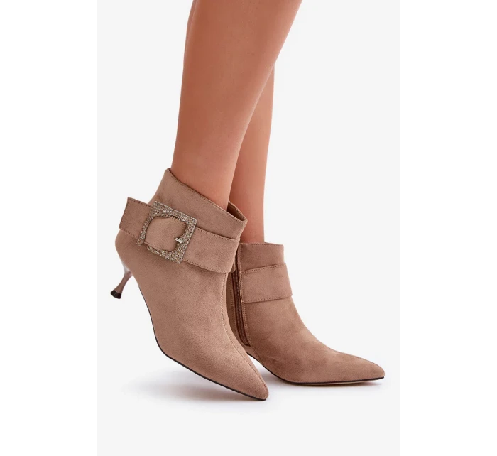 Dámské Kotníkové Boty Na Jehlovém Podpatku S Ozdobnou Přezkou Béžové Nirilis Dámské Kotníkové Boty Na Jehlovém Podpatku S Ozdobnou Přezkou Béžové Nirilis