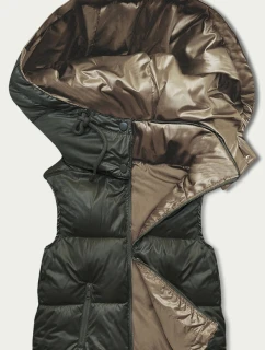 Krátká dámská vesta v khaki s kapucí (B8156-11) - Goodlooking