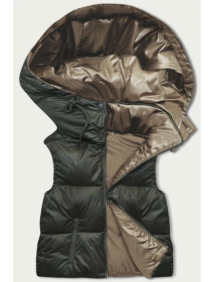 Krátká dámská vesta v khaki s kapucí (B8156-11) - Goodlooking