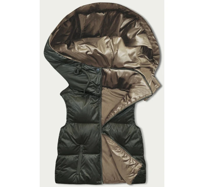 Krátká dámská vesta v khaki s kapucí (B8156-11) - Goodlooking