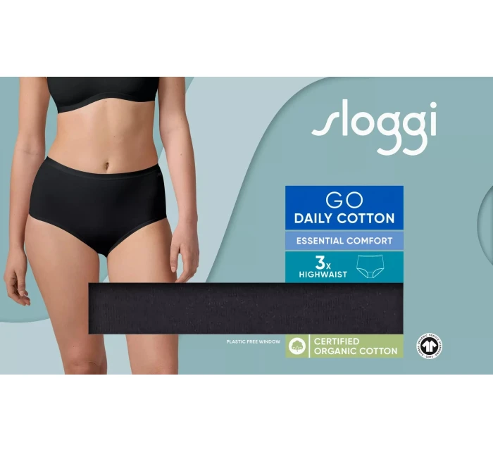 Dámské kalhotky GO Daily Cotton Highwaist 3P - BLACK - černé 0004 - SLOGGI Dámské kalhotky GO Daily Cotton Highwaist 3P - BLACK - černé 0004 - SLOGGI