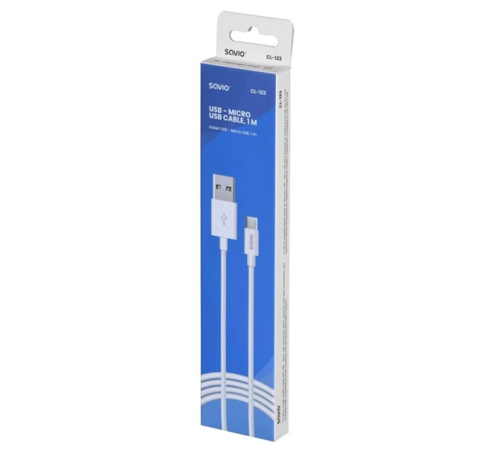 Kabel SAVIO CL-123 (Micro USB - USB 2.0 ; 1m; bílá barva)