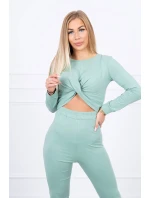 Sada s řasením na halence tmavě mátové barvy