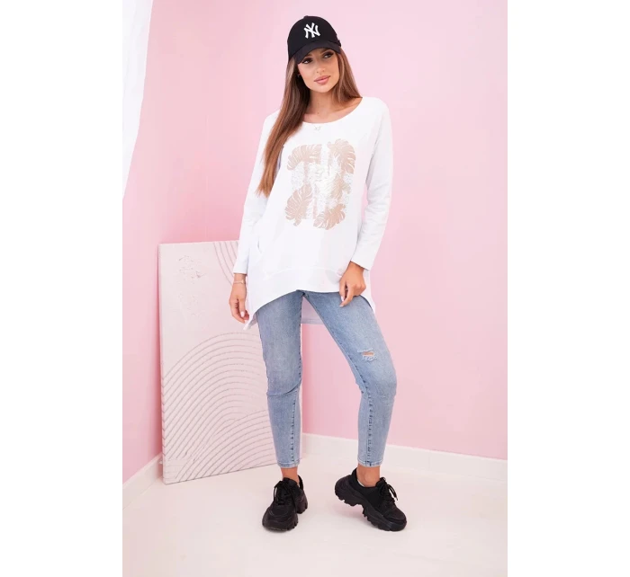 Dámská halenka s kapsami a ozdobným potiskem bílý