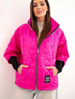 Dámská jarní prošívaná bunda s ozdobným vzorem a zipem růžový neon