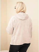 Dámská mikina Plus Size manšestrová s kapucí a zipem oversize béžová Dámská mikina Plus Size manšestrová s kapucí a zipem oversize béžová