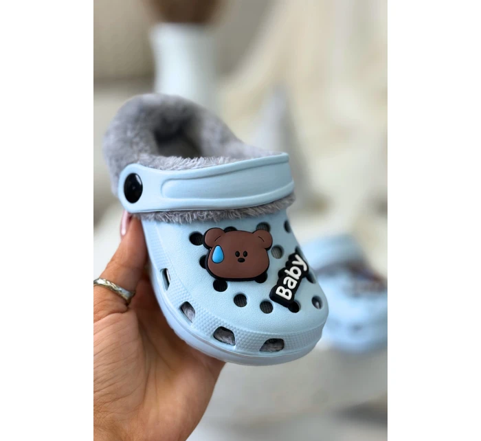 Pěnové dětské žabky s kožešinkou s přezkami Modré Cerelle Pěnové dětské žabky s kožešinkou s přezkami Modré Cerelle