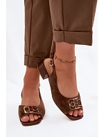 Elegantní sandály z přírodního semiše na podpatku D&A model 22100299 Hnědé - S.Barski