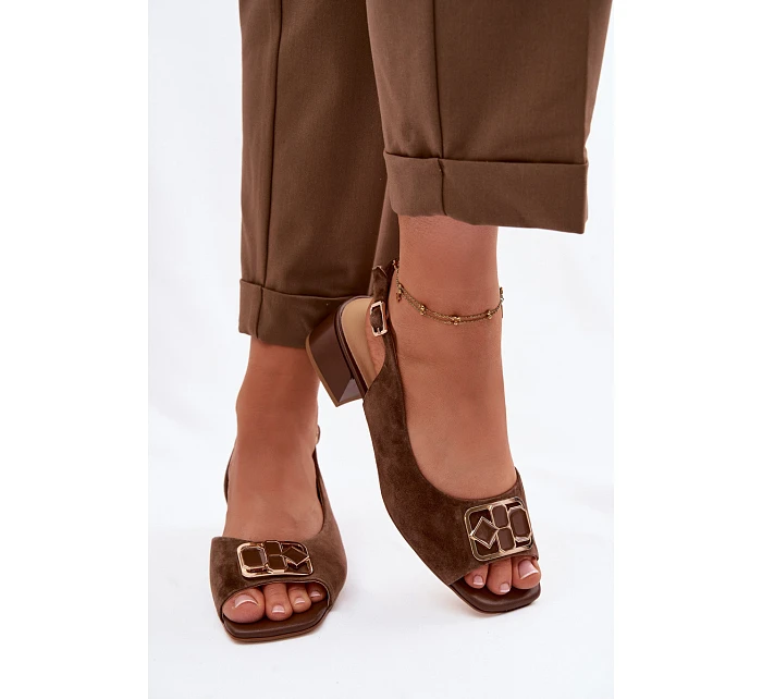 Elegantní sandály z přírodního semiše na podpatku D&A model 22100299 Hnědé - S.Barski