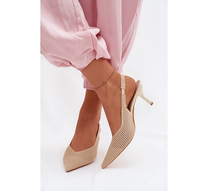 Dámské sandály z síťoviny na podpatku Béžové Emiliana Dámské sandály z síťoviny na podpatku Béžové Emiliana